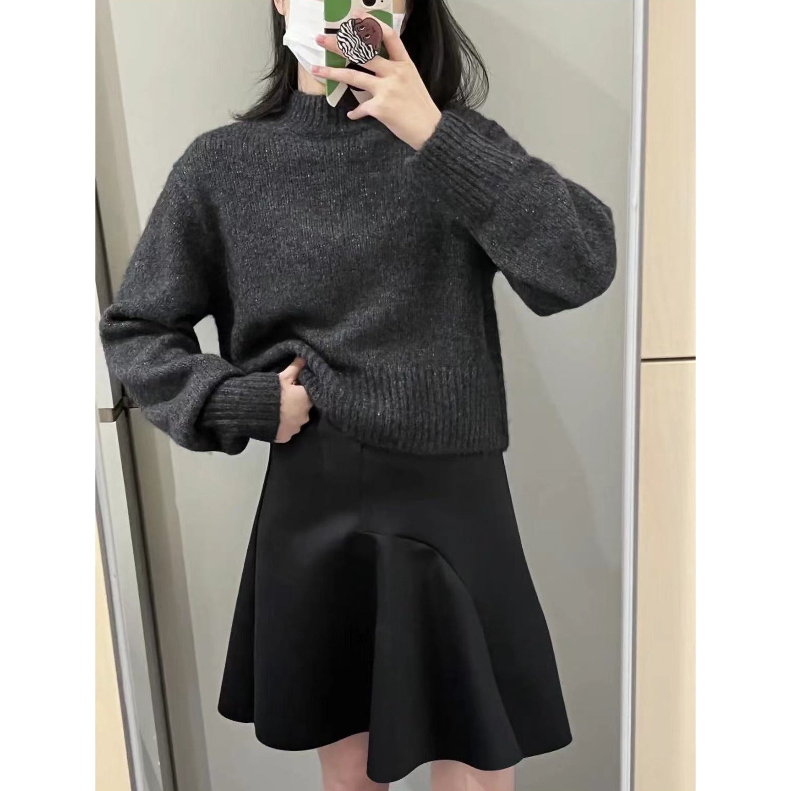 dress to impress outfits Style Women's Short Wool Blended Sweater Black Gray Winter New