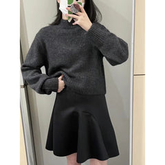 dress to impress outfits Style Women's Short Wool Blended Sweater Black Gray Winter New