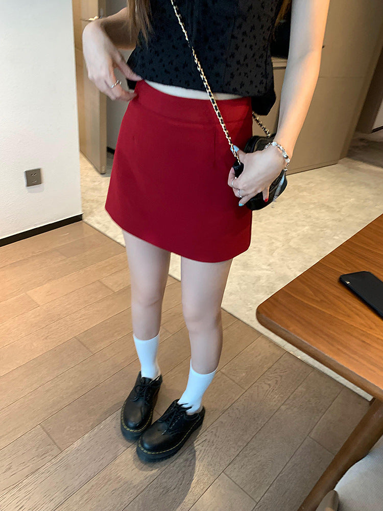 tailgate outfit black women Plus Size Chubby Girl Red Woolen Skirt for Women Autumn Casual Korean Style High Waist Woolen A- line Skirt