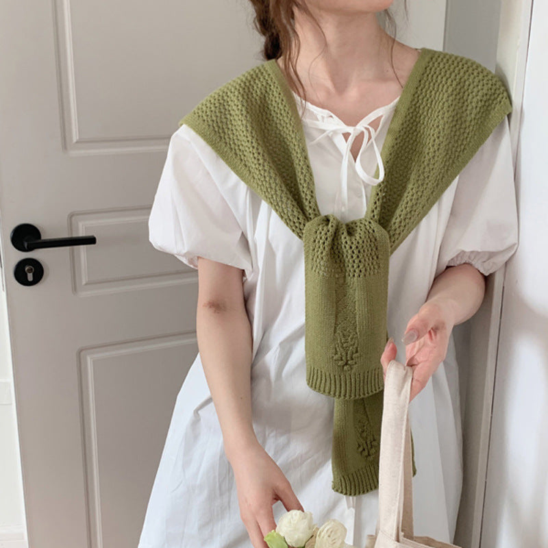 casual fall outfits Women's Knitted Shawl Hollow-out Outer Wear New High-Grade Spring and Summer Wear Solid Color Versatile Multi-Purpose Cervical Support Scarf