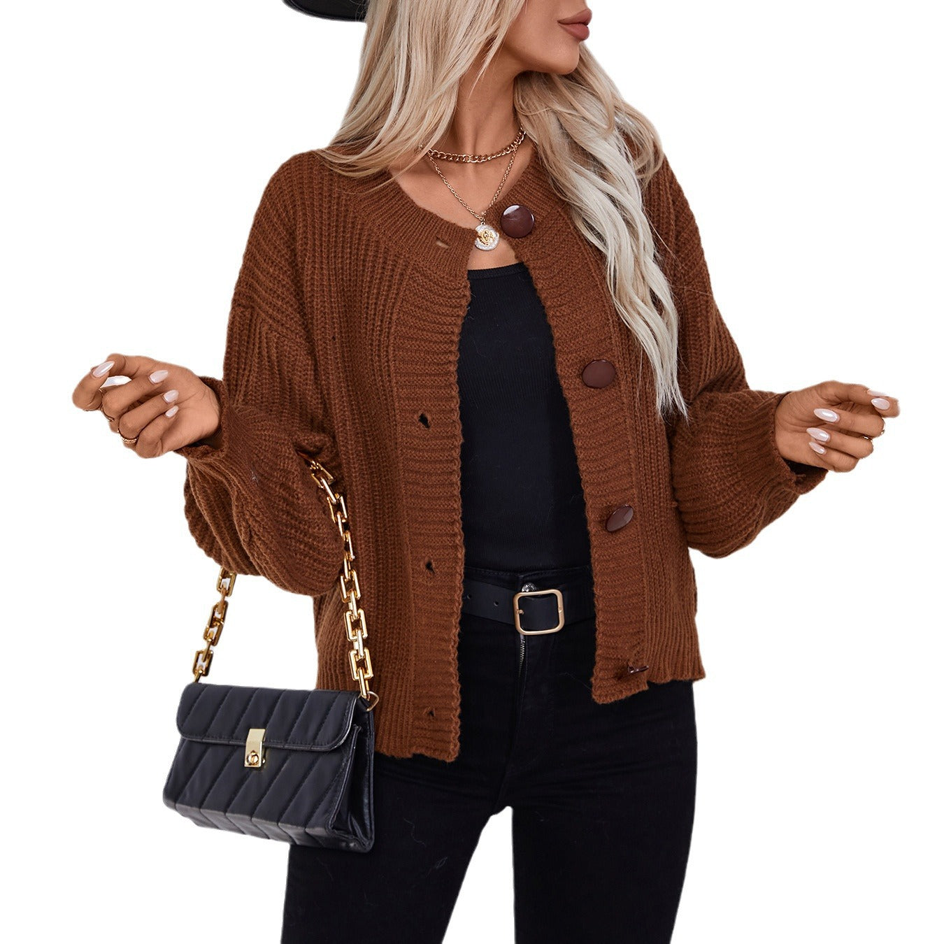 fall outfits women Autumn and Winter Solid Color Single-Breasted Knitted Cardigan Women's Loose Long-Sleeved Sweater Coat