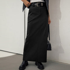 business casual outfits Gray Commuter Workplace Style Split High Waist Straight Skirt New Autumn Fashion Long Skirt