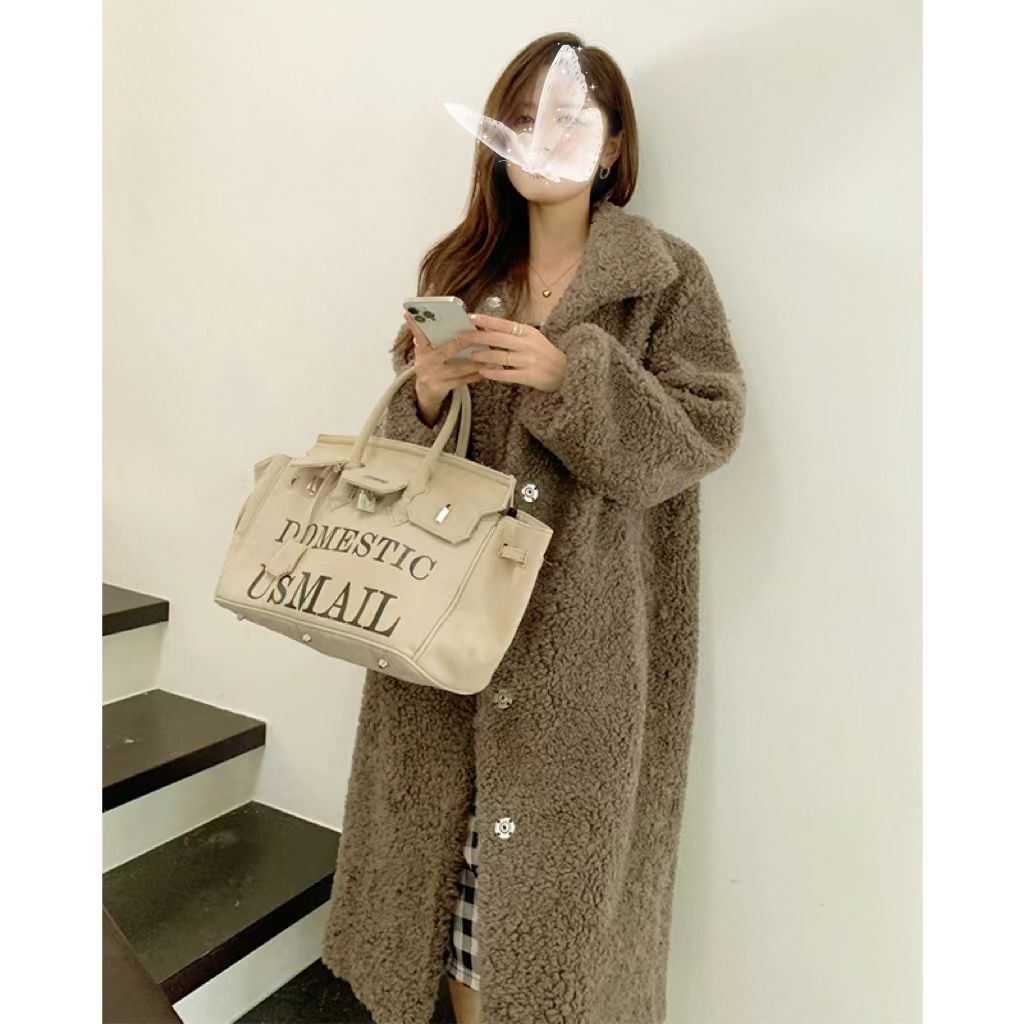 simple winter outfits Maillard Small Teddy Wool Stand Collar Coat Long Cashmere Lamb Fur Coat Thickened Loose