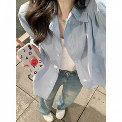 outfit ideas American Retro Cotton Shirt Women's High-End Western Style Loose All-Match Slimming Thin Long Sleeve Shirt Outer Wear Cardigan Fashion