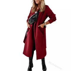 business casual outfits 2024 Autumn and Winter New Extended Woolen Women's Coat plus Size Lace-up Coat