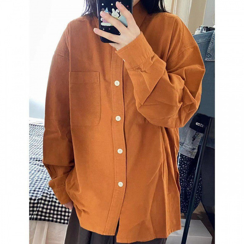 outfit ideas Autumn Maillard Retro Brown Shirt Women's Inner Wear Loose Versatile Slimming Long Sleeve Shirt Outer Wear Cardigan