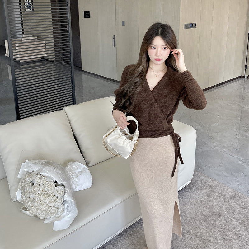 tailgate outfit black women Freeholiday Multi-Color Paper Storage, Side Slit Soft Glutinous Wool Skirt, Solid Color Slim-Fit Slimming Dress
