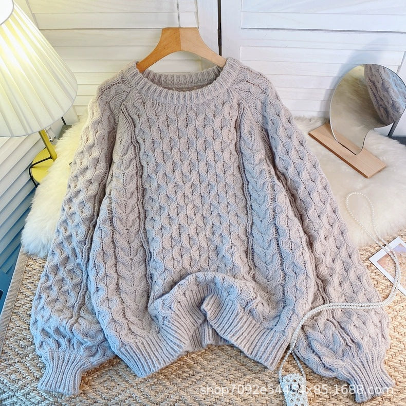 winter date night outfits Autumn and Winter Lazy Sweater Coat Women's Age-Reducing Puff Sleeve Loose Pullover Sweater Women's Top