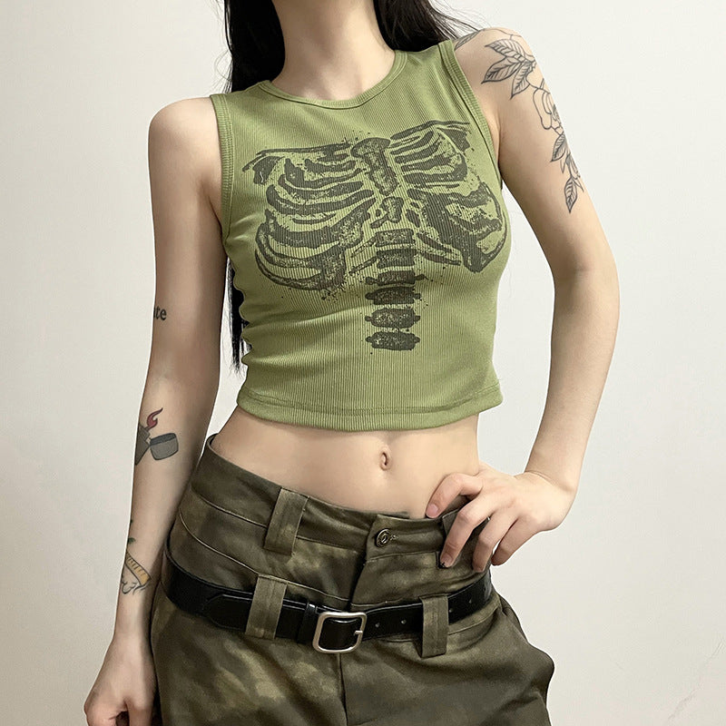 Skeleton Bones Printed Crop Tank Top