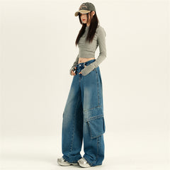 fashion outfits American-Style Retro Wide-Leg Workwear Jeans Women's Autumn Slimming Hot Girl Straight Mop Pants