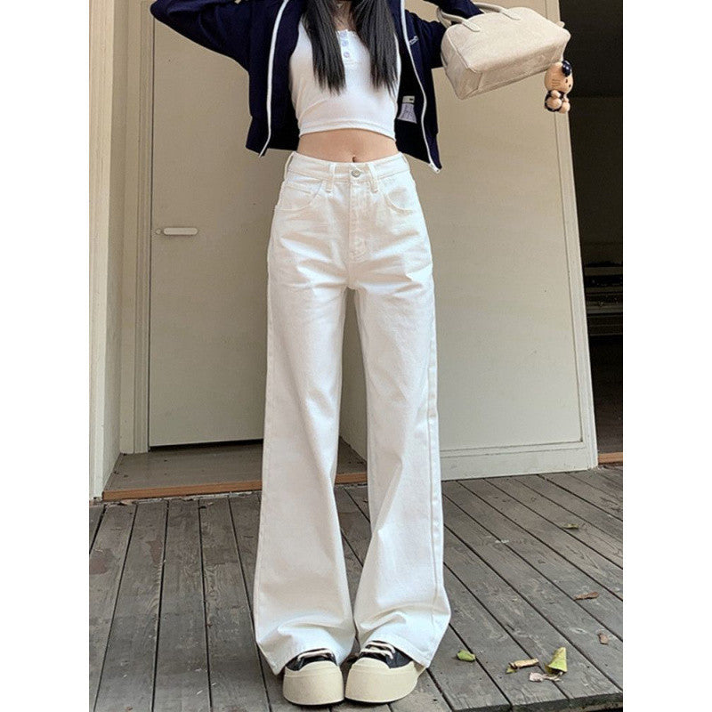 90s streetwear White Wide-Leg Loose Jeans for Women Spring and Summer New High Waist Slimming Versatile Straight Pants Draping Long Pants