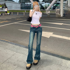 y2k outfits Flared Jeans Women's Autumn New American Retro Embroidered Low Waist Slimming Slim Fit Flared Pants Fashion