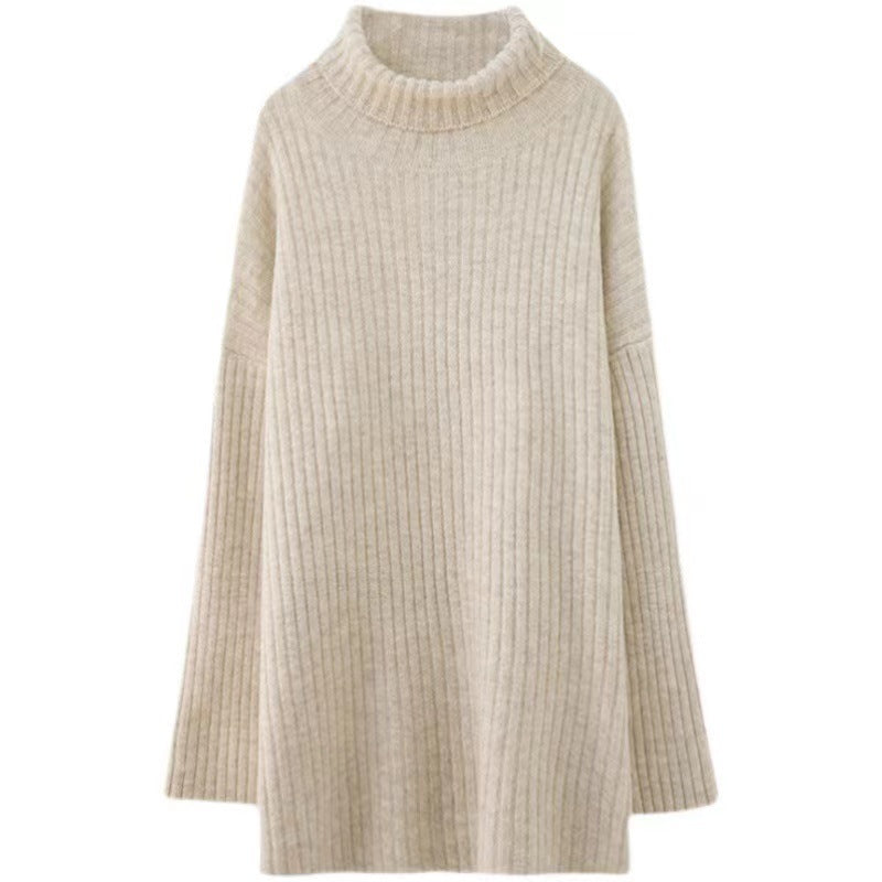 fall fashion Apricot Turtleneck Soft Glutinous Sweater Women's Autumn and Winter New Lazy Style plus Size Loose Pullover Mid-Length Sweater Top