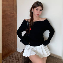 long sweater dress outfit Gentle Style off-Shoulder Long Sleeve Sweater Women's Autumn and Winter High Waist Slim Top Fashion