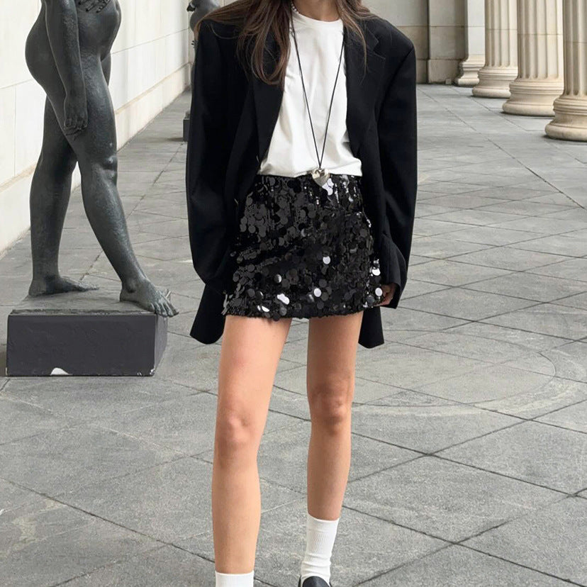 y2k outfits Women's High Waist Sexy Sequined Slimming Skirt Slim Hip Skirt