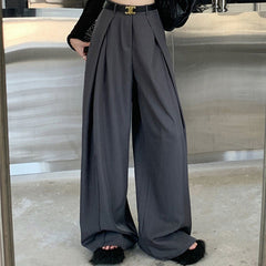 business casual outfits Pleated Wide-Leg Pants for Women Autumn New High Waist Straight Suit Pants Casual Draping Texture Pants