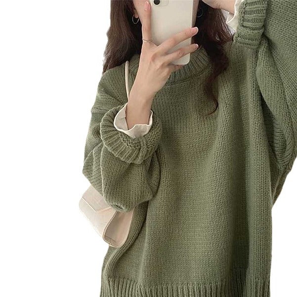 fall fashion round Neck Long Sleeve Pullover New Autumn and Winter Japanese Style Lazy Retro High-Grade Coat Top for Women