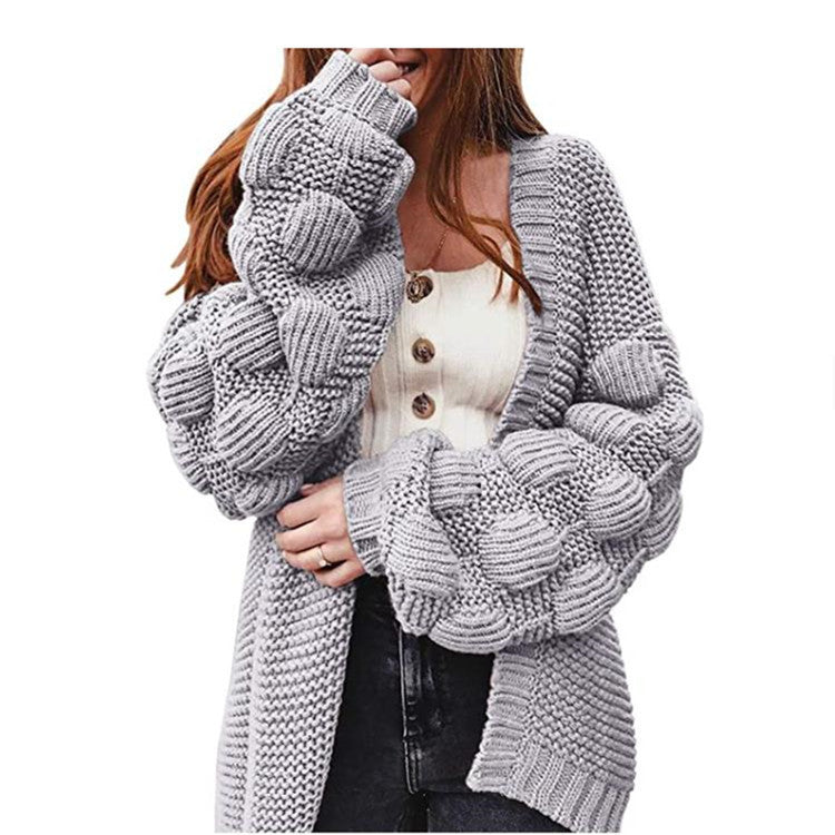 rainy day outfit New Knitted Cardigan Solid Color Loose Large Sweater Short Sleeve Coat Sleeve Three-Dimensional Ball Women