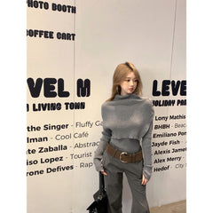 business casual outfits High-End Gray Shawl Long-Sleeved Sweater Low Waist Mopping Casual Pants 2024 Winter Fashion Suit Women