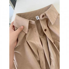 joker costume female outfit Autumn and Winter Sweet College Style Pink Corduroy Shirt Women's Inner Wear Loose Bottoming Shirt