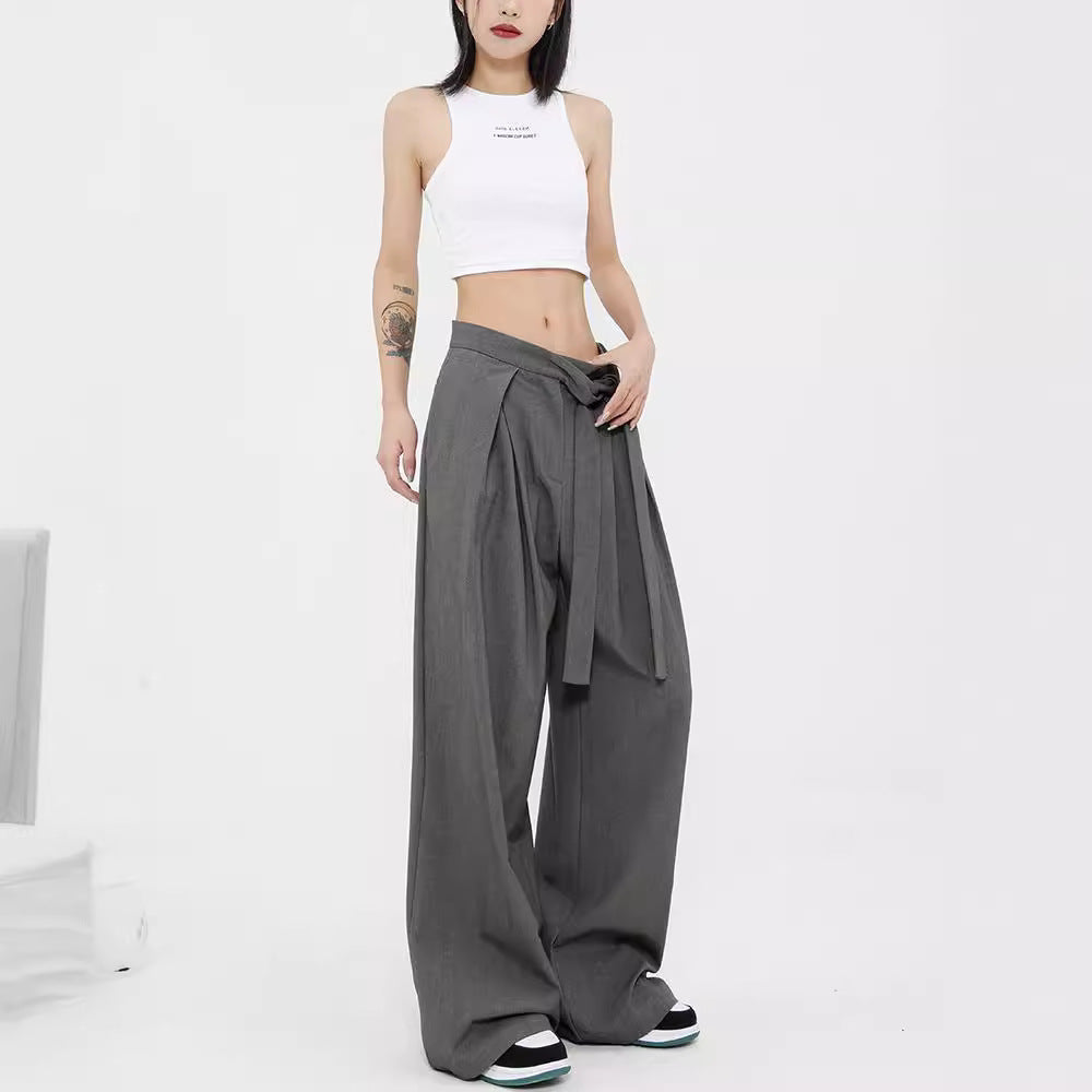 y2k outfits Gray Straight Suit Pants Women's Summer Niche Draping Casual Pants Wide Leg Pants Pants