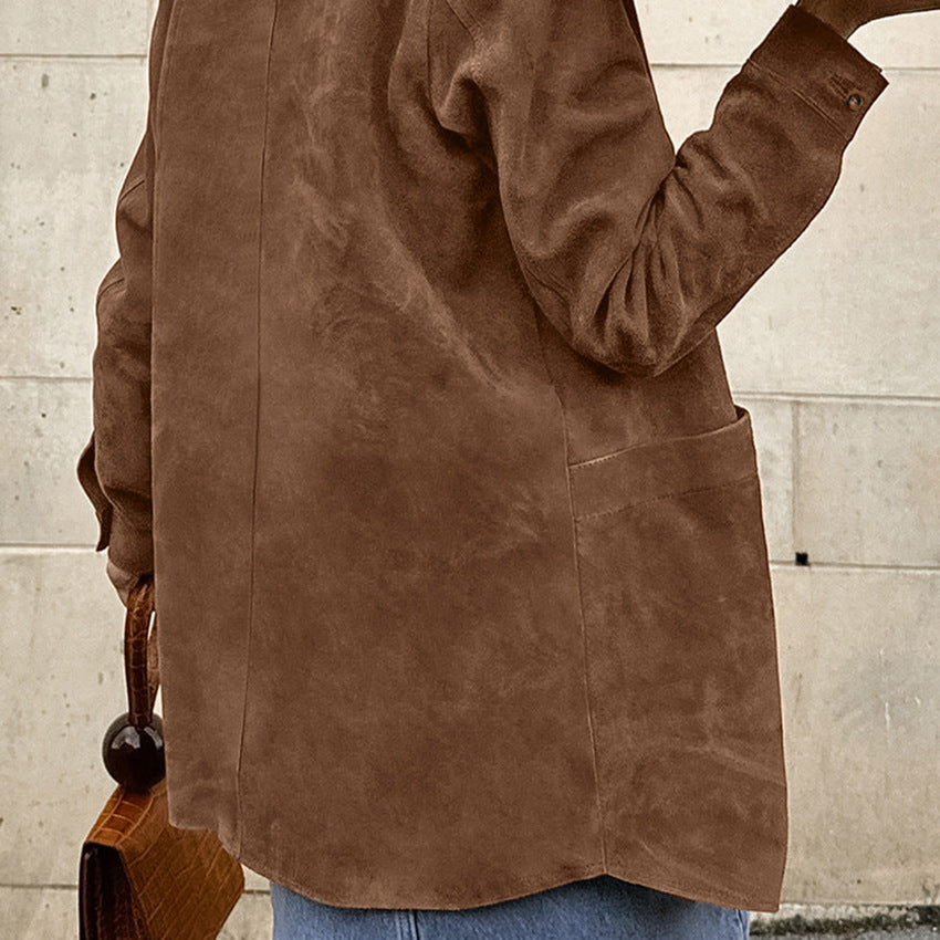 suede jacket outfit Retro British Style Suede Fashionable All-Match Coat Autumn and Winter New Niche Suede Coat for Women