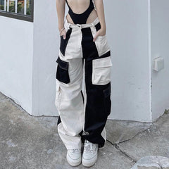 y2k outfits American Sports Street Contrast Color High Waist Corduroy Trousers 2024 Spring and Summer New Multi-Pocket Straight Wide Leg Workwear