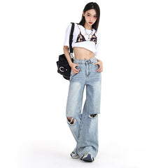 summer outfits inspo Spring and Summer New American Retro Loose Wide-Leg Pants Tassel Trendy Cool Straight Ripped Jeans for Women Jeans