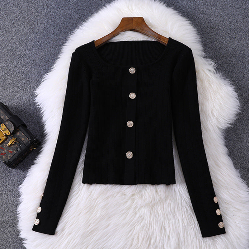 fall outfits Autumn Women's round Neck Knitted Slim Top Plaid with Belt Skirt Casual Suit