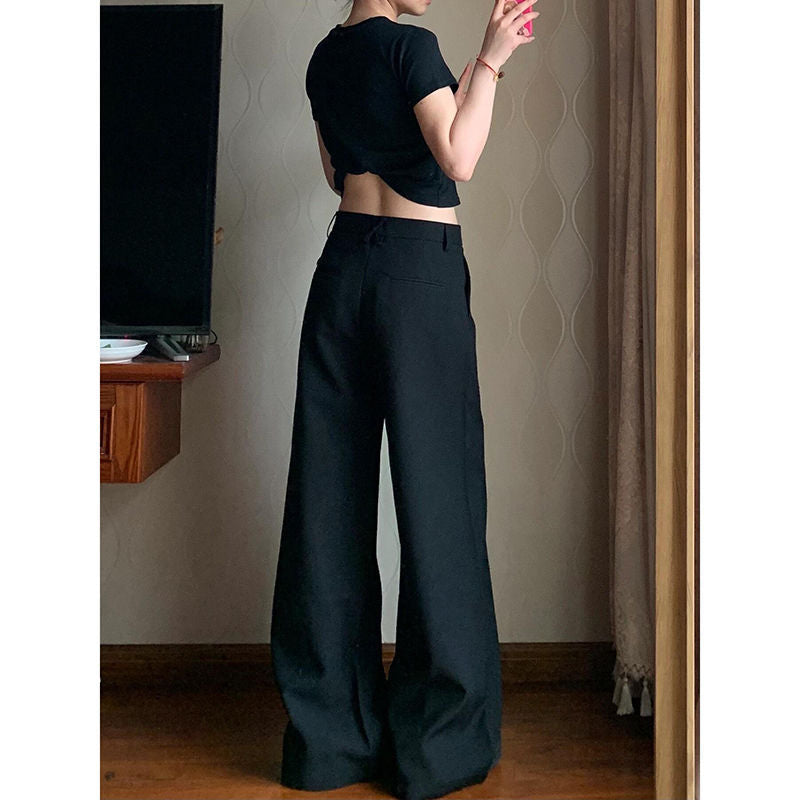 fashion outfits Plus Size Black Straight Suit Wide-Leg Pants Women's Summer High Waist Draping Loose Slimming Casual Mopping Pants