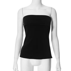going out outfits Women's Summer New Solid Color Sleeveless Backless Wide Lapel Slit Tube Top Sexy Top for Women