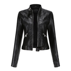 2000s fashion New Leather Coat Women's Short Jacket Spring and Autumn Stand Collar Women's Leather Jacket Women's Thin Leather Jacket