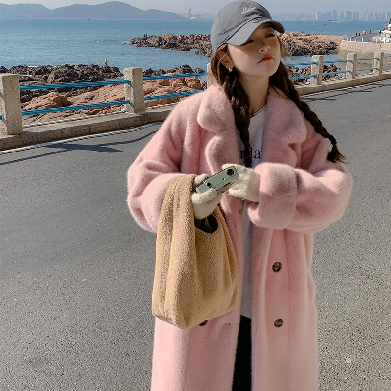 cold weather outfits Autumn Thickened Extended Suit Collar Faux Mink Fur Fur Integrated Fur Environmental Protection Fur Women's Coat Large
