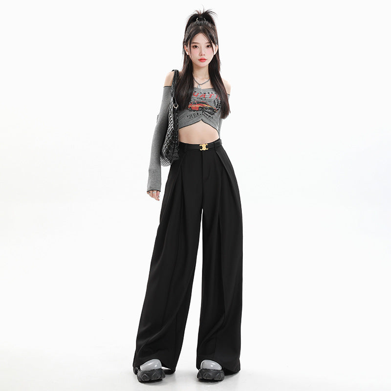 business casual outfits Jinyin Suit Wide-Leg Pants Women's Spring High Waist Slimming Loose Straight Mop Drape Casual Trousers