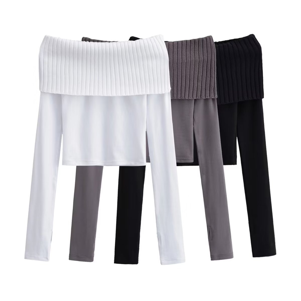 dream clothes Autumn and Winter New Women's Hot Girl off-Neck Stitching Long-Sleeved T-shirt
