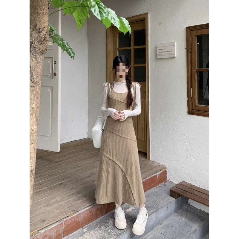 church outfit Suit Women's 2024 Early Autumn New Gentle Style Sling Dress Waist Slimming Elegant Dress Slim Bottoming Shirt