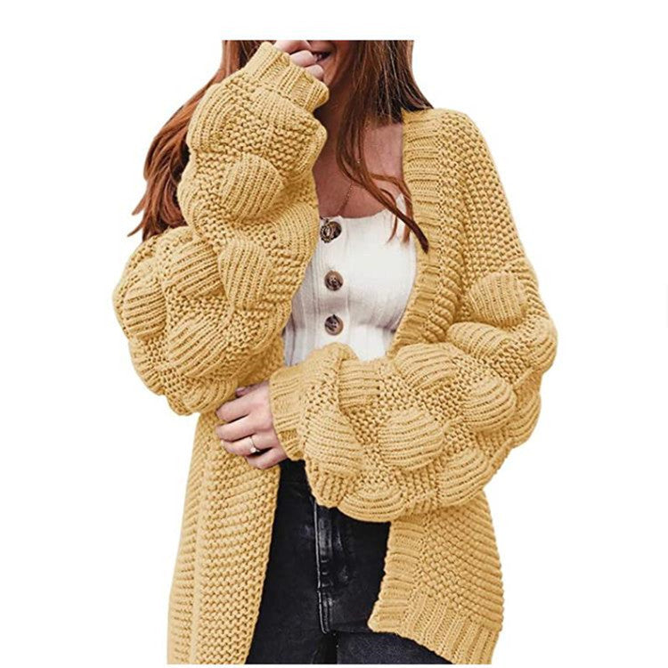 rainy day outfit New Knitted Cardigan Solid Color Loose Large Sweater Short Sleeve Coat Sleeve Three-Dimensional Ball Women