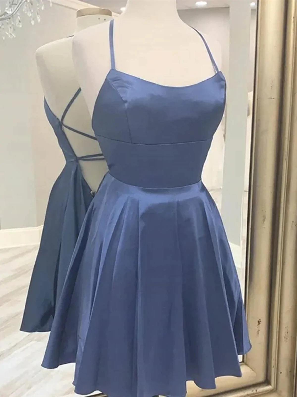 prom dresses Blue Strap Engagement Evening Dress Women's French-Style High-End Light Luxury Niche Host Hepburn Style Princess Dress