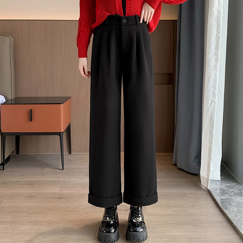 datenight fall outfits Casual Starry Sky Twill Woolen Flanging Small Straight Elastic Waist Women's Walking Fashionable Autumn Trousers
