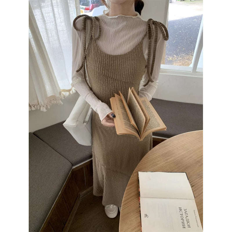 church outfit Suit Women's 2024 Early Autumn New Gentle Style Sling Dress Waist Slimming Elegant Dress Slim Bottoming Shirt