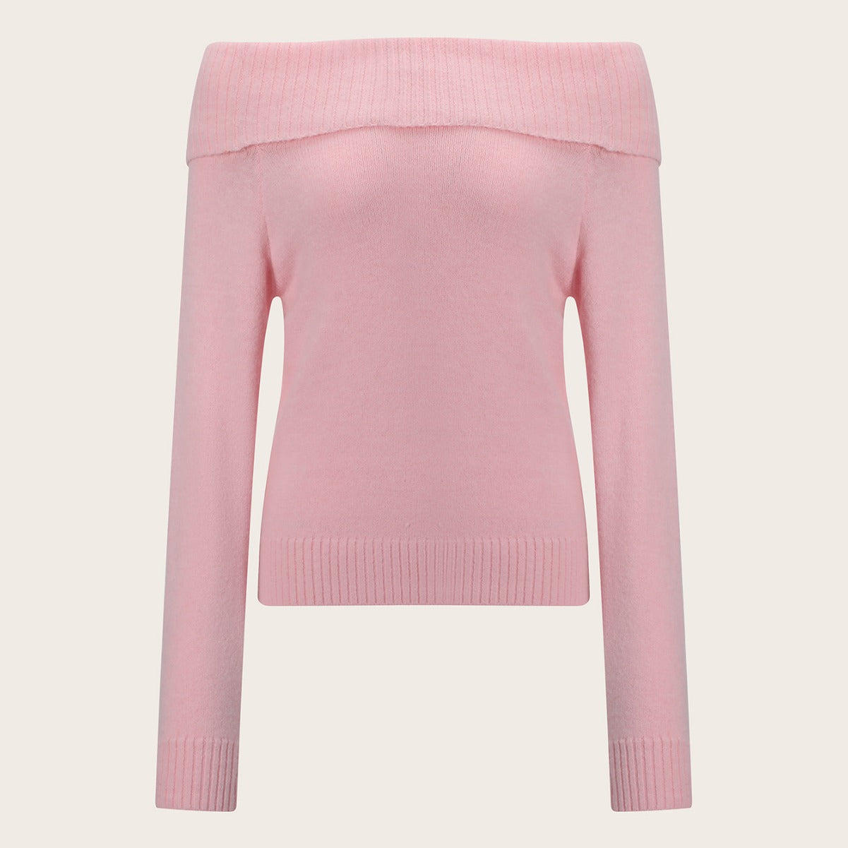 dream clothes Autumn and Winter Gentle Style Pink off-Shoulder Sweater Atmosphere Sweater Top Women's Elegant Slim Fit