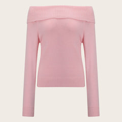 dream clothes Autumn and Winter Gentle Style Pink off-Shoulder Sweater Atmosphere Sweater Top Women's Elegant Slim Fit