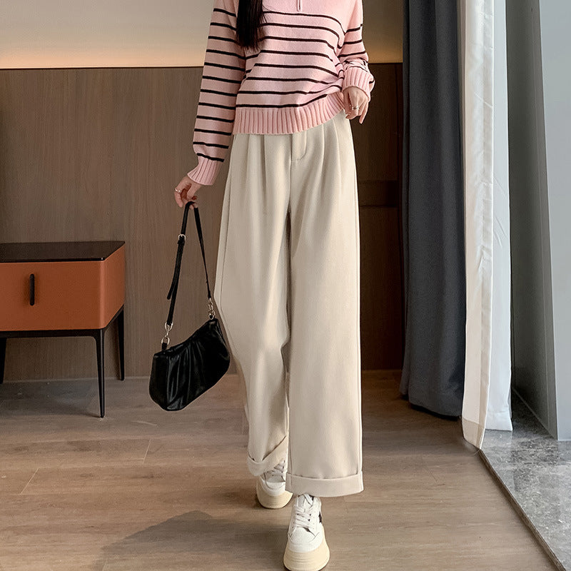 datenight fall outfits Casual Starry Sky Twill Woolen Flanging Small Straight Elastic Waist Women's Walking Fashionable Autumn Trousers