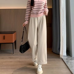 datenight fall outfits Casual Starry Sky Twill Woolen Flanging Small Straight Elastic Waist Women's Walking Fashionable Autumn Trousers