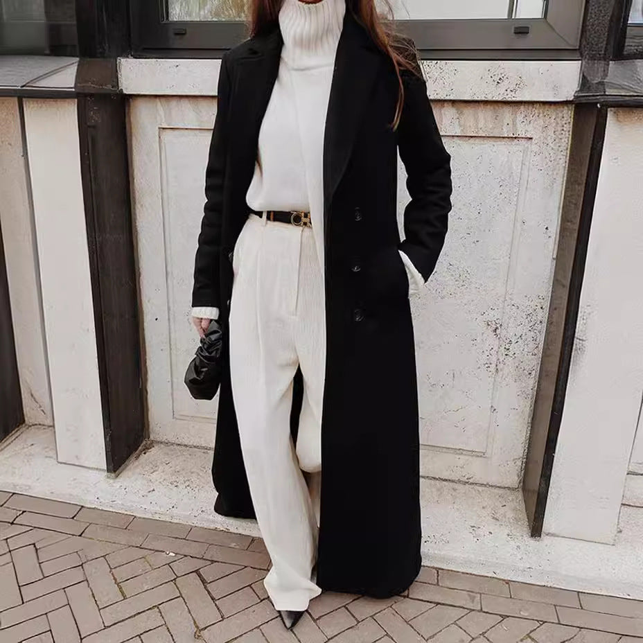 2000s fashion Autumn and Winter Women's Casual Long Solid Color Warm Woolen Coat Overcoat