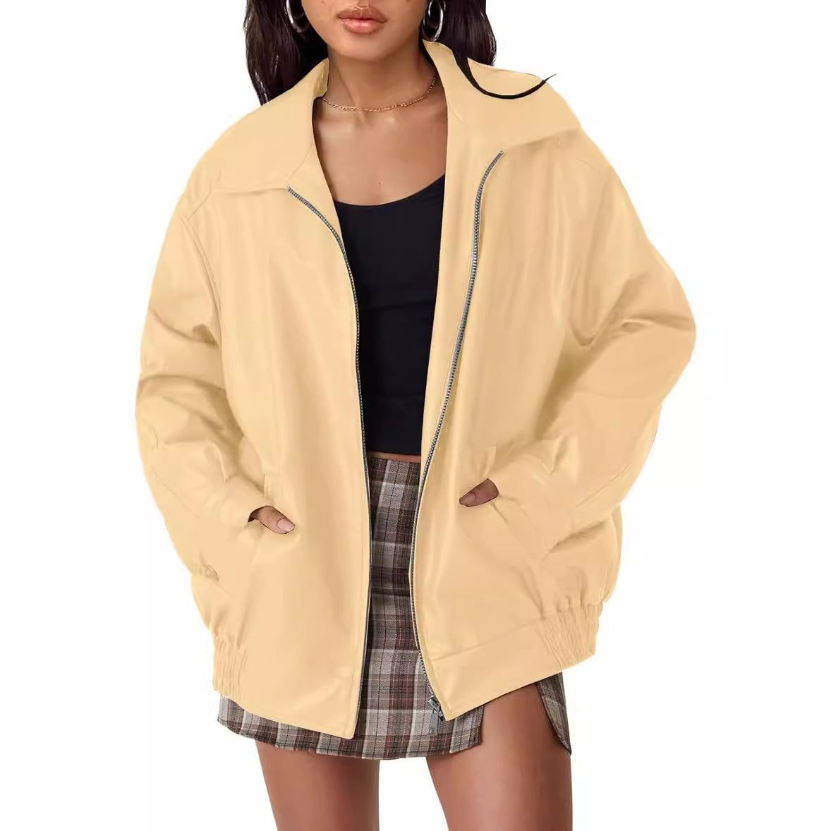 women’s outfits New Women's Oversized Motorcycle Leather Jacket Autumn and Winter Fashion Loose Long Sleeve Motorcycle Jacket