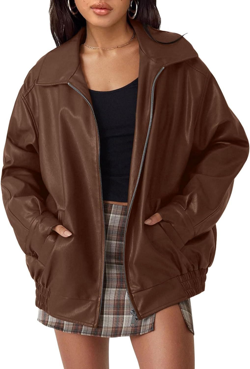 women’s outfits New Women's Oversized Motorcycle Leather Jacket Autumn and Winter Fashion Loose Long Sleeve Motorcycle Jacket