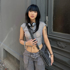y2k outfits Street Retro Style Low Waist Denim Overalls Star Print Large Pocket Straight Casual Pants