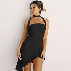 dress to impress codes INS Style Spring and Summer New Women's Clothing Fashion Halter Sexy off-Shoulder Slim Fit Wooden Ear Dress