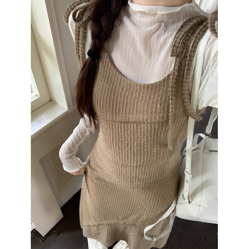 church outfit Suit Women's 2024 Early Autumn New Gentle Style Sling Dress Waist Slimming Elegant Dress Slim Bottoming Shirt